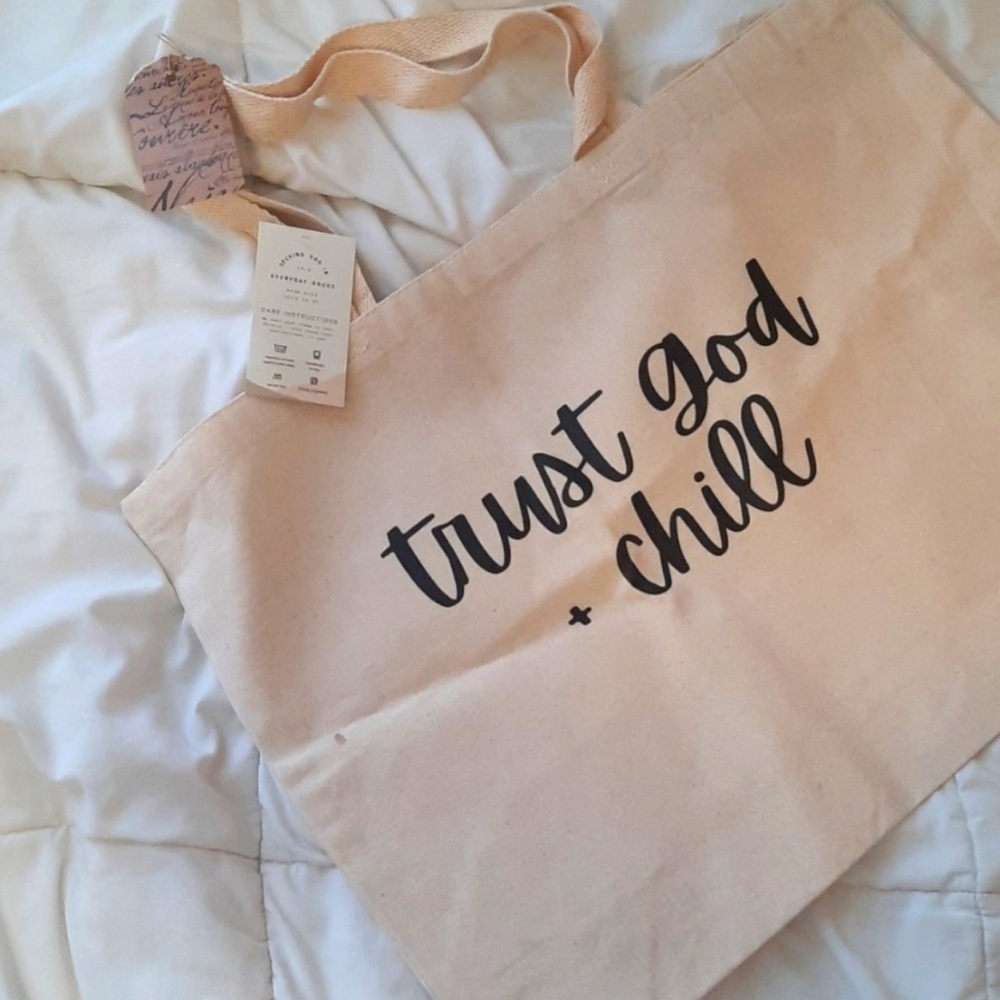 NWT. Trust God + Chill Canvas Tote Bag.